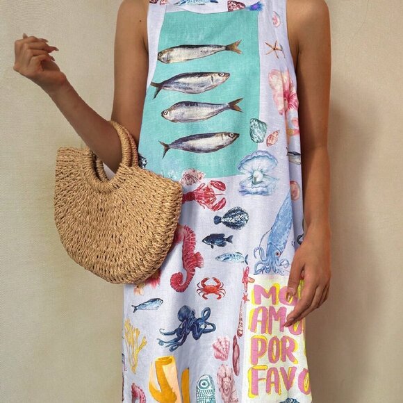 Mauve Purple Casual Boho Women's Tropical Beachwear Print Dress - Picture 2 of 5